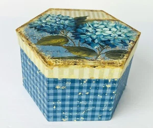 Blue Greenbrier Hexagon Shaped Storage Box Floral Gift Box - Picture 1 of 7