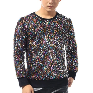 T-shirt maglietta maglione danza girocollo uomo multicolore paillettes - Foto 1 di 11