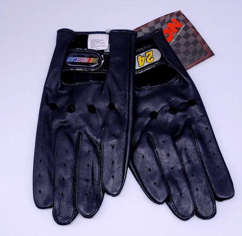 NOS Nascar 24 Jeff Gordon Black Leather Driving Racing Gloves Men's Medium Cover