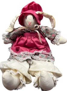 Handmade Stuffed Easter Bunny Rabbit Dress & Pantaloons White- 14” tall Vintage - Picture 1 of 8