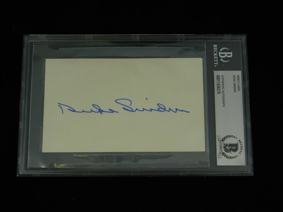 Duke Snider d. 2011 Signed 3x5 Index Card Beckett Encapsulated MLB HOF Dodgers - Image 1 of 1