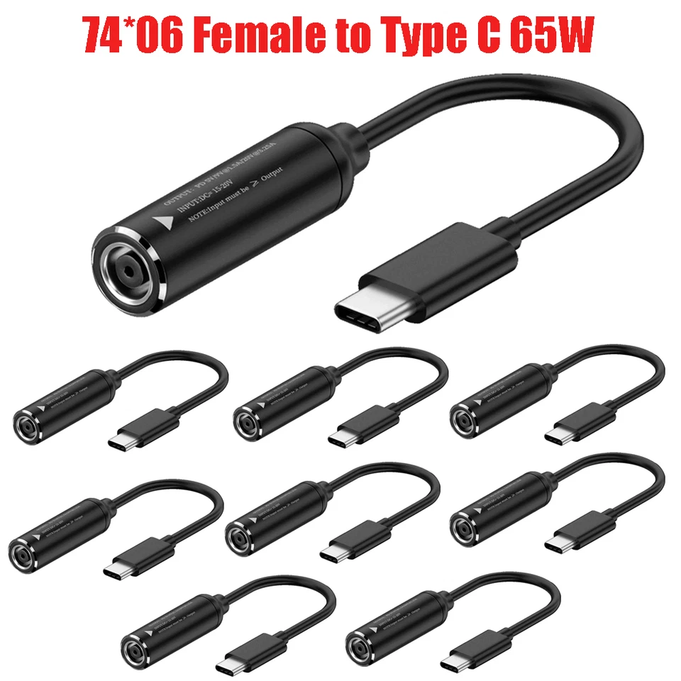 10X 65W 74*06 Female to Type C Charger Converter USB Cable Adapter For HP Dell - Image 1 of 1