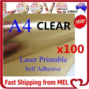 100 x A4 Clear Transparent Glossy Self Adhesive Sticker Paper Label Laser Print - Picture 1 of 7