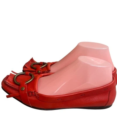Rare Womens YSL Yves Saint Laurent Red Leather Flats Loafers Size 37/ US 7 - Image 1 of 4