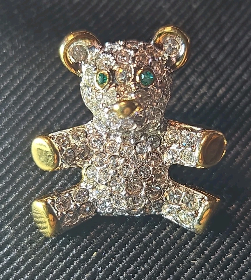 Broche prendedor de oso de peluche de cristal de Swarovski estrás verde piedra de nacimiento de mayo de agosto Foto 1 de 4
