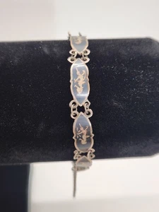 Vintage 30er Siam Niello Sterlingsilber Tempeltänzerin zart getäfelt Armband - Bild 1 von 11