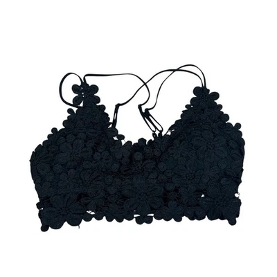 Bralette de encaje de ganchillo floral negro lirio rosa 100 % algodón grande festival casa de campo Foto 1 de 4