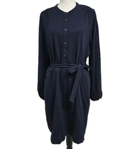 Boden Jersey Shirt Dress Belted Pockets 100% Cotton Navy Blue Women’s Sz US 20 - Picture 1 of 11
