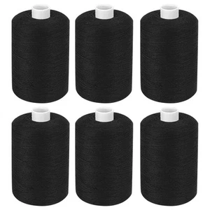 All Purpose Sewing Thread, Black, 6 Spools of 1000 Yards Polyester Quilting T... - Picture 1 of 7