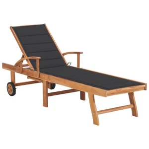 vidaXL Sun Lounger with Anthracite Cushion Solid Teak Wood - Picture 1 of 13