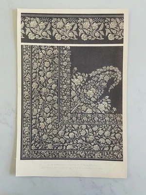 Antique Victorian Textile Print – Indian Embroidery in White Silk on Black Net  - Image 1 of 4
