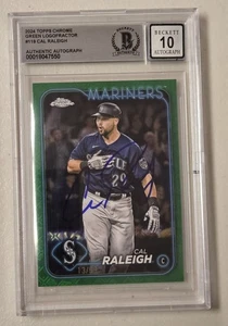 Cal Raleigh Signed 2024 Topps Chrome Green Logofractor RC 13/99 Card Beckett 10 - Picture 1 of 5