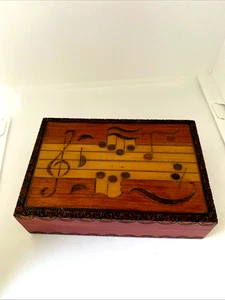 Polish Wooden Trinket Box Music Notes - Picture 1 of 11