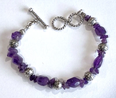 Pulsera Carolyn Pollack Relios Plata Esterlina Amatista Concho Cuentas Palanca S/M Foto 1 de 2