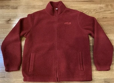 Fila Sherpa Jacket Men's Size Large (L) Full Zip Pockets Red Mock Neck - Image 1 of 4