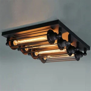 Antique Industrial Metal Flush Mount Ceiling Light Retro 4 Heads Chandelier Lamp - Picture 1 of 7