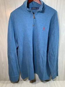 Polo Ralph Lauren Herren XL 1/4 Zip Blau Pullover Rot Logo Pony Baumwolle Mock Neck - Bild 1 von 7