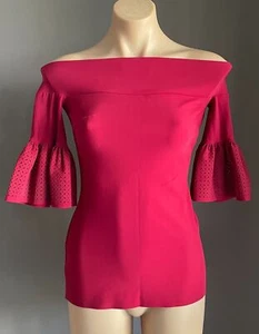 CHIARA BONI "Payne" Top Burgundy Off Shoulder Bell Sleeve Stretch Size 38 AU 10 - Bild 1 von 10