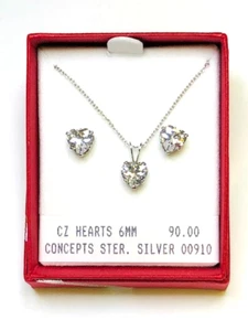 Concepts Nicklel Allergy Free Sterling Silver 6mm HEART White CZ Set - Picture 1 of 1
