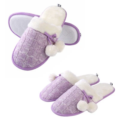Aerusi Women Purple Anti Slip Soft Sole Slippers Cotton Bedroom Cozy Warm Shoes - Image 1 of 4