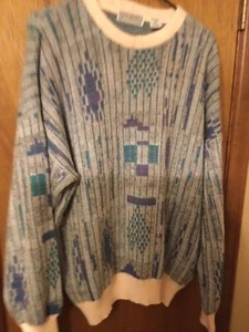 90’s XL Mens Method Sweater Pastels Acrylic/Wool Geometric Shapes Y2K Vintage - Picture 1 of 3