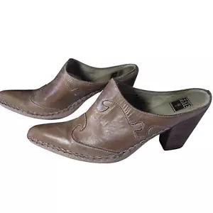 Frye Phoenix hellbraune Leder Slipper Pantolette Clog gestapelter Absatz Größe 9,5 M Schuh - Bild 1 von 11