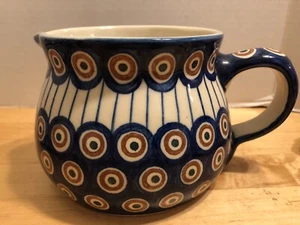 William Sonoma Retired Polish Pottery Lg Pitcher Boleslawiec Poland PEACOCK EYE - Bild 1 von 7