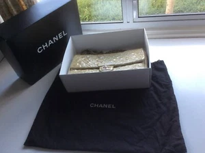 Unique Fabulous Chanel Patent Lambskin Double Chain Flap Shoulder Beige Bag - Picture 1 of 21