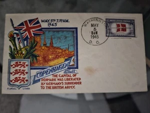 Cubierta patriótica Dinamarca es liberada 05-05-1945 Staehle Fluegel Cachet - Imagen 1 de 2
