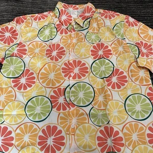 Golf Shirt Mens XL Button Up Hawaiian Print Shirt White Fruit Slices Oranges New - Picture 1 of 8
