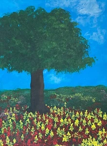 NFAC Mai Kunst Original Acryl Gemälde Baum Wiese Blumen - Jennifer Love - Bild 1 von 1