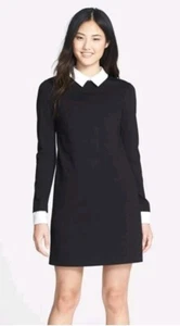 CeCe by Cynthia Steffe Black Dress 8 White Collar Lagenlook Whimsigoth Wednesday - Picture 1 of 8