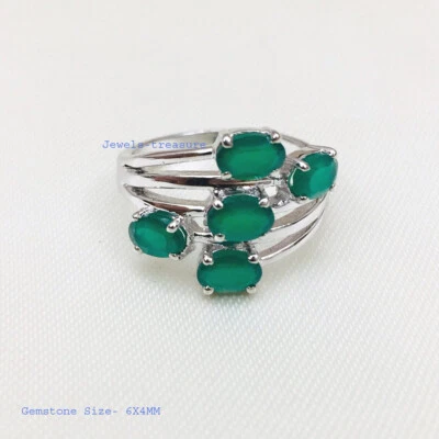 Verde Naturale Onice Gemme 925 Argento Sterling Fine Anello per Donna Gioielli - Immagine 1 di 3