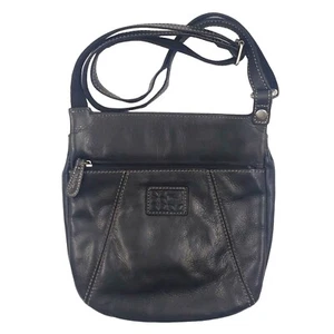 VTG Fossil Leather Crossbody Bag Adjustable Strap 10 Card Slots Organizer Black - Picture 1 of 12