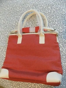 Tote ~ Tela rossa grigia rifinita in bianco con borsa/borsa per il trucco ~ Nuova - Foto 1 di 3