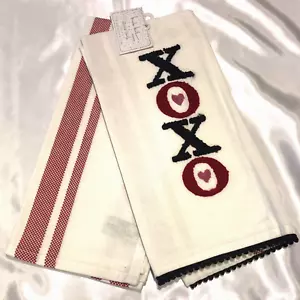 Valentine's Kitchen Set of 2 Nicole Miller Towels XOXO Home Embroiedered NEW - Picture 1 of 2