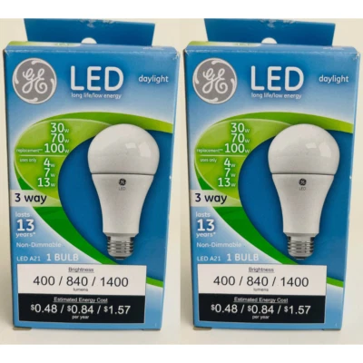 Lot of 2 GE 3-Way 4/7/13-Watt LED Daylight A21 Light Bulb Non- Dimmable  NEW - Image 1 of 4