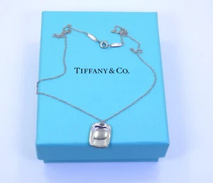 PLATINUM Tiffany & Co ELSA PERETTI Rectangular Concave ID Pendant 16" Necklace - Picture 1 of 8