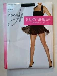 Hanes SILKY SHEER Control Top Jet Black Pantyhose Beige Plus Tall Sealed - Picture 1 of 3