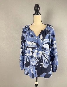 Tommy BAHAMA Women’s S Daybreak Hibiscus Print 3/4 Sleeves V-neck Blouse NWT - Picture 1 of 9