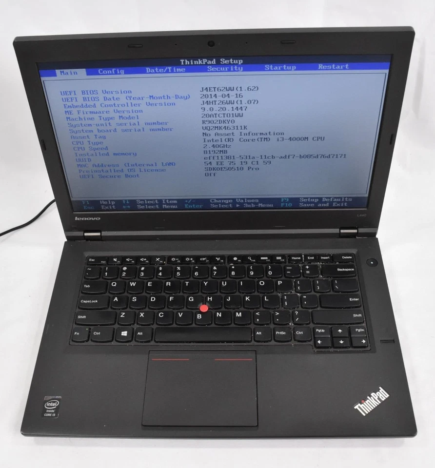 联想 Thinkpad L440 便携式电脑 i3-4000M 2.4GHz 8GB 256GB 无操作系统 适用于零件或维修 — 第 1/4 张图片