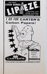 1958 Carter's Carbon Paper Vintage Print Ad Paper Dolls Lip-Eze Bantron Brand - Picture 1 of 3