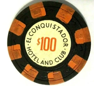 $100 EL CONQUISTADOR HOTEL CLUB BlkOra Casino Poker Chip FAJARDO Puerto Rico H&C - Bild 1 von 2