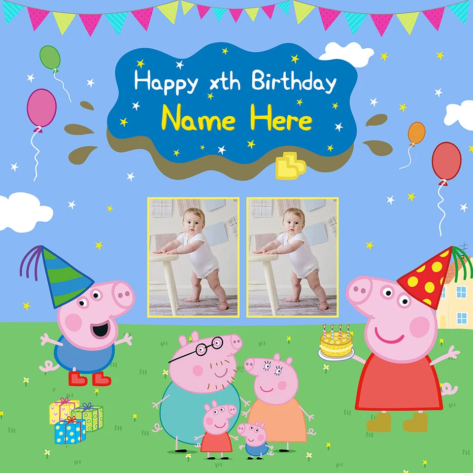 Peppa Pig Boy" Banner Personalizado, Banner de Evento, Telón de Fondo de Cumpleaños Foto 1 de 1