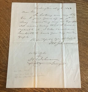 "1860 V P Candidate" Herschel V Johnson Autographed Letter From Washington DC - Picture 1 of 3