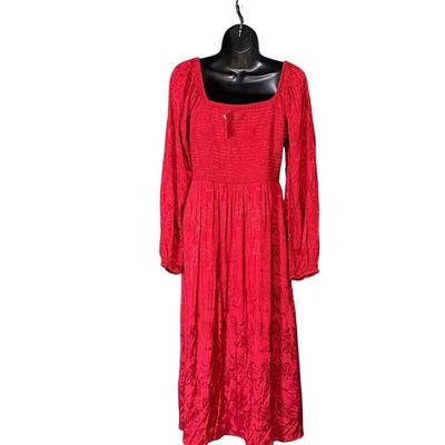 NEW Maurices Womens Red Flowy Long Sleeve Floral Jacquard Midi Dress Size M - Image 1 of 4