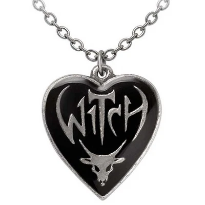 Alchemy Gothic Witch Pendant Black Enamel Heart Baphomet Pagan Wicca Pewter P996 - Image 1 of 2
