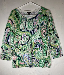 Talbots Pullover XL Damen Blumen Paisley Oberteil grün rosa leicht - Bild 1 von 14