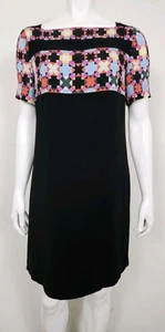 Emilio Pucci Damen Kleid Größe USA 10 Kurzarm Schwarz Geometrisches Muster Bunt Reißverschluss - Bild 1 von 6
