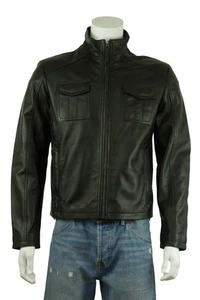 Image Kansas Men's Black Rock Diamond Shoulder Padded Fashion Biker Jacket - Picture 1 of 5